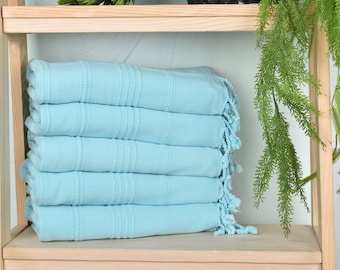 Gift For Her, 36x67 Inches Turquoise Cotton Towel, Turkish Bath Towel, Custom Wedding Gifts, Striped Stonewashed Towel, Gift For Mom,