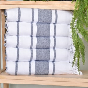Striped Terry Towel, Bachelorette Party Gift, Turkish Towel, 36x67 Inches Navy Cotton Towel, Turkish Beach Towel, Valentines Day Gift,