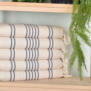 Personalized Wedding Gift, 40x70 Inches Natural-Navy Cotton Towel, Striped Towel, Custom Beach Towel, Turkish Towel, Bachelor Party Favors,