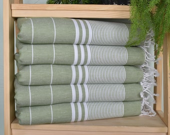 Striped Dish Towel, Kitchen Towel, Wedding Gift, 24"x40" Khaki Green Cotton Dish Towel, Home Gift, Small Bath Towels, Bachelorette Towel,
