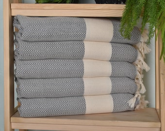 Herringbone Dish Towel, 18&quot;x36&quot; Dark Gray Cotton Tea Towel, Personalized Hand Towel, Personalized Gift, Wedding Gift, Bathroom Hand Towel,