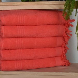 Striped Terry Towel, Turkish Towel Beach, 36&quot;x71&quot; Vermilion Cotton Towel, Bachelor Gifts, Bachelorette Party Favors, Bridesmaid Favors,