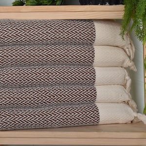 Small Bath Towels, Custom Hand Towel, 18&quot;x34&quot; Brown Cotton Dish Towel, Zigzag Design Tea Towel, Turkish Hand Towel, Wedding Gift Ideas,