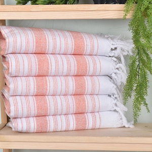 Housewarming Gift, 32x67 Inches Orange Cotton Towel, Striped Towel, Personalised Gift, Wedding Favors, Wedding Gift, Guest Towel,