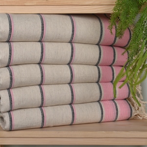 20x40 Inches Pink Linen Dish Towel, Kitchen Towel, Striped Tea Towel, Wedding Gift, Personalized Hand Towel, House Warming Gift,