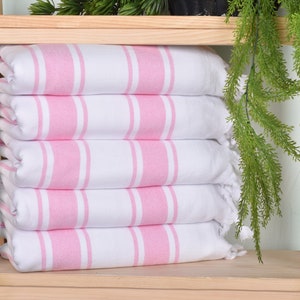 Custom Gift, Striped Terry Towel, Turkish Towel Beach, Wedding Gift, 36x67 Inches Pink Cotton Towel, Bridesmaid Proposal Gift,