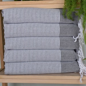 Striped Hand Towel, 18&quot;x40&quot; Black Cotton Dish Towel, Personalized Gift, Turkish Hand Towel, Bathroom Towels, Bathroom Hand Towel,