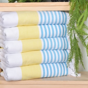 Striped Terry Towel, Bachelorette Party Favors, Gift For Her, 36x67 Inches Yellow-Turquoise Cotton Towel, Gift For Him, Engagement Gift,