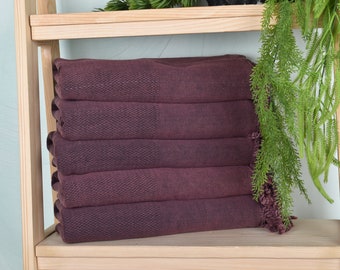 32x71 Inches Burgundy Cotton Towel, Wedding Gift, Bachelorette Gifts, Personalized Gifts, Geometric Stonewashed Towel, Employee Gifts,