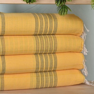 40&quot;x71&quot; Mustard-Black Cotton Towel, Halloween Gifts, Bachelor Gifts, Bachelorette Gifts, Handmade Gift, Striped Towel, Beach Size Towel,