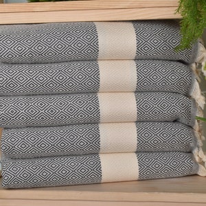 Turkish Hand Towel, Personalized Dish Towel, Diamond Dish Towel, Monogram Kitchen Towel, 20"x36" Dark Gray Cotton Tea Towel, Grandma Gift,