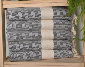 Turkish Hand Towel, Personalized Dish Towel, Diamond Dish Towel, Monogram Kitchen Towel, 20&quot;x36&quot; Dark Gray Cotton Tea Towel, Grandma Gift,