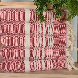 Striped Tea Towel, Personalized Hand Towel, Turkish Towel Hand Towel, 18&quot;x40&quot; Red Cotton Hand Towel, Wedding Gift, Gift Towel,