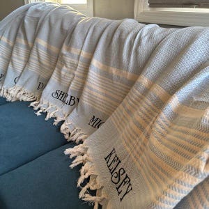 Toalha personalizada, presente para despedida de solteira, toalha de presente, toalha de algodão azul bebê de 40 x 71 polegadas, presente para ela, toalha de praia turca