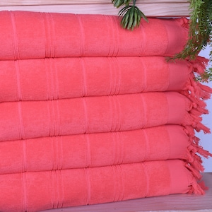18&quot;x40&quot; Vermilion Cotton Tea Towel, Kitchen Towel, Turkish Hand Towel, Personalized Hand Towel, Striped Terry Tea Towel,