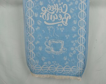 Personalized Gifts, Turkish Tea Towel, 20"x28" Blue Cotton Dish Towel, Bathroom Towels, Coffee Patterned Tea Towel,