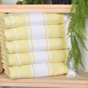 Custom Gift, Housewarming Gift, 36x63 Inches Yellow Cotton Towel, Personalized Wedding Gift, Striped Terry Towel, Bridal Shower Favor,