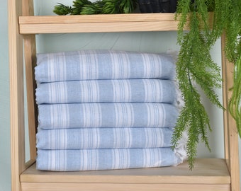 Striped Towel, 40x71 Inches Baby Blue Cotton Towel, Bachelorette Party Gifts, Turkish Bath Towel, Gift For Him, Gift For Bride,