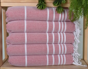 Turkish Tea Towel, Small Bath Towels, Striped Dish Towel, 18"x38" Red Cotton Hand Towel, Turkish Towel Hand Towel, Wedding Gifts Towel,