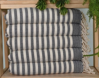 Monogram Kitchen Towel, Chevron Hand Towel, Turkish Tea Towel, Personalized Kitchen Towel, 18"x40" Navy Cotton Dish Towel, Gift Towel