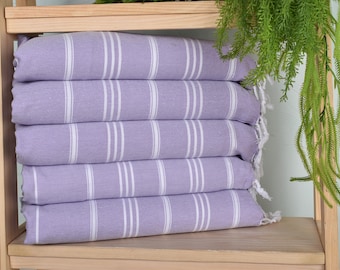 24"x40" Lilac Cotton Tea Towel, Custom Hand Towel, Personalized Kitchen Towel, Striped Dish Towel, Turkish Towel Hand Towel, Handmade Gift,