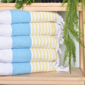 Wedding Gift, Striped Terry Towel, Bachelorette Gifts, Turkish Towel Beach, 36x67 Inches Turquoise-Yellow Cotton Towel, Valentines Day Gift,