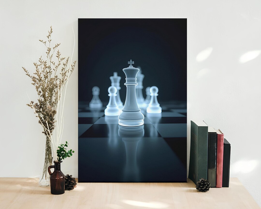 Modern Chess Canvas Wall Art – Glowing Chessboard Framed Print ...