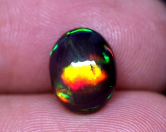 AAAAA Grade Natural Black Opal Cabochon Gemstone+Welo Fire Black Opal+ Handmade oval Shape Opal+October Birthstone Gemstone, Size 11x8 MM