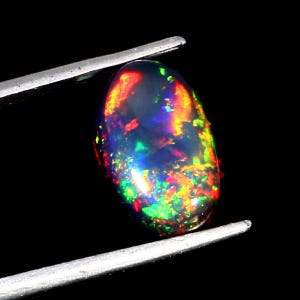 AAAAA Grade Natural Black Opal Cabochon Gemstone+Welo Fire Black Opal+ Handmade Oval Shape Opal+October Birthstone Gemstone, Size 12x8 MM.