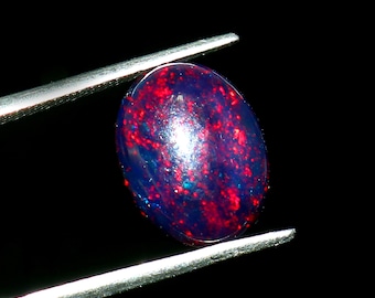 AAAAA Grade Natural black  Opal Cabochon Gemstone+Welo Fire Black Opal+ Handmade Oval Shape Opal+October Birthstone Gemstone, Size 12x10 MM.