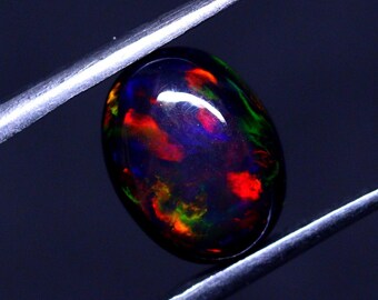 Black Opal Cabochon | 10x8 mm Oval Shape Opal Loose Gemstone | Fire Opal Jewelry Making Gemstone | October Birthstone Gift
