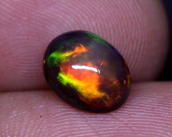 AAAAA Grade Natural Black Opal Cabochon Gemstone+Welo Fire Black Opal+ Handmade Oval Shape Opal+October Birthstone Gemstone, Size 10x8 MM