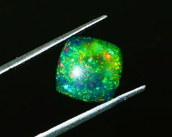 AAAAA+ Ethiopian Black Opal Cushion - loose black opal gemstone -11x11x4 mm cushion Cabochon - October birthstone- Dotted Fire Opal Gemstone