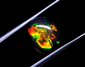 AAAAA Grade Natural Black Opal Cabochon Gemstone+Welo Fire Black Opal+ Handmade Oval Shape Opal+October Birthstone Gemstone, Size 11x9x5 MM