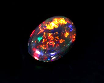 AAAAA Grade Natural Black Opal Cabochon Gemstone+Welo Fire Black Opal+ Handmade Oval Shape Opal+October Birthstone Gemstone, Size 12x8x4 MM.