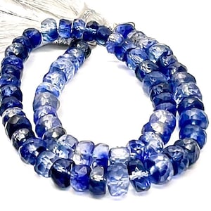 AAAAA+Extremely Beautiful Blue Sapphire Faceted Rondelle Beads Gemstone ,Jewlery Making Beads-Blue Sapphire Beads-Size 8-10mm 8&quot;Long Strand.
