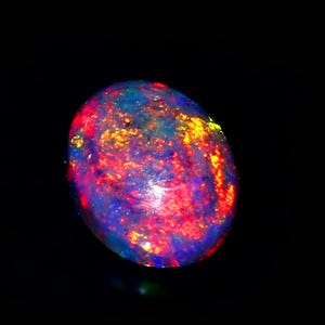 Natural Ethiopian Black Opal Oval 6x8mm Multi Color Fire Opal Gemstone,Certified Loose Opal Oval Welo Fire Opal Cabochon October Birthstone