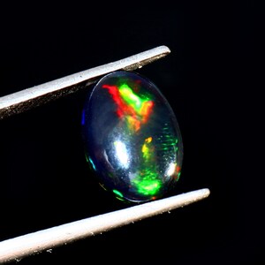 AAAAA Grade Natural Black Opal Cabochon Gemstone+Welo Fire Black Opal+ Handmade Oval Shape Opal+October Birthstone Gemstone, Size 12x8x4 MM