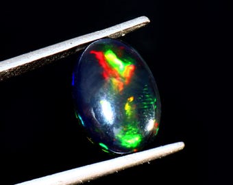 AAAAA Grade Natural Black Opal Cabochon Gemstone+Welo Fire Black Opal+ Handmade Oval Shape Opal+October Birthstone Gemstone, Size 12x8x4 MM