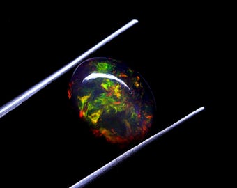 AAAAA Grade Natural Black Opal Cabochon Gemstone+Welo Fire Black Opal+ Handmade Oval Shape Opal+October Birthstone Gemstone, Size 11x9x4 mm.