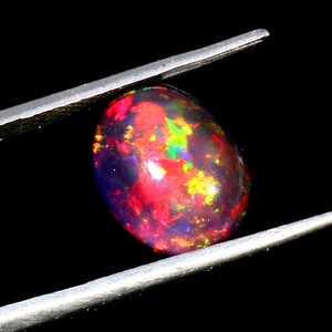 AAAAA Grade Natural Black Opal Cabochon Gemstone+Welo Fire Black Opal+ Handmade Oval Shape Opal+October Birthstone Gemstone, Size 12x9x6 mm.
