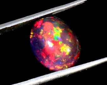AAAAA Grade Natural Black Opal Cabochon Gemstone+Welo Fire Black Opal+ Handmade Oval Shape Opal+October Birthstone Gemstone, Size 12x9x6 mm.