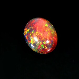 AAAAA Grade Natural Black Opal Cabochon Gemstone+Welo Fire Black Opal+ Handmade Oval Shape Opal+October Birthstone Gemstone, Size 10x9 MM.