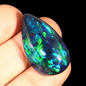 Rare Ethiopian Black Opal 33.95 Ct | Large Pear Cabochon 31x19x14 mm| Natural Fire Opal Gemstone for Collectors & Fine Jewelry October Stone