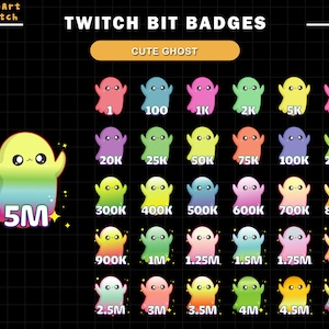 30x Cute Ghost Twitch Bit Badges, Halloween Twitch Bit Badges, Complete Twitch Bit Badges Set, Twitch Subscribe Package, Number Bit Badges