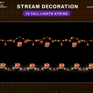 2x Animated Cute Squirrel Lights String Stream Decoration, Fall Twinkle Lights, Twitch Decoration with Maple, Leaves, Chestnuts, Pine Cone