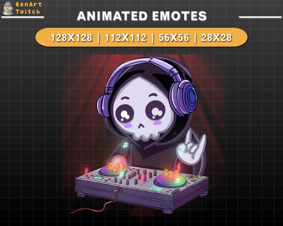 Animated Twitch Emote Grim Reaper DJ , Halloween Twitch Emotes, Cute Emotes for Youtube, Discord