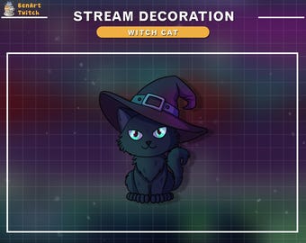 Animated Witch Cat Stream Decoration, Halloween Twitch Decoration