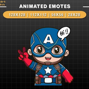 Emote animate per Twitch Capitan America Ciao, Emote divertenti, Emote kawaii per Twitch, Discord