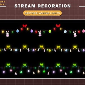 3x Animated Easter Flashing Lights, Rabbit String Twitch Stream Decoration, Egg Twitch Decoration